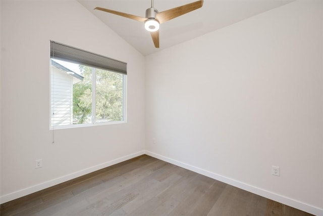 909 Capitol Ct Unit 2, Austin, TX 78756 - empty room with lofted ceiling, dark wood-style flooring, and ceiling fan