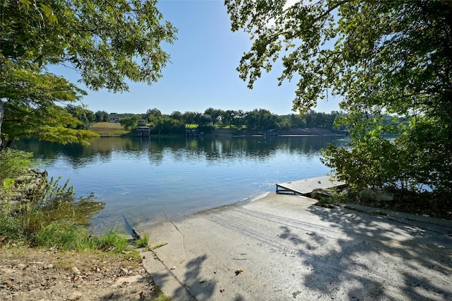 view of water feature with a boat dock