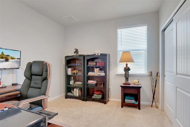 carpeted home office with plenty of natural light