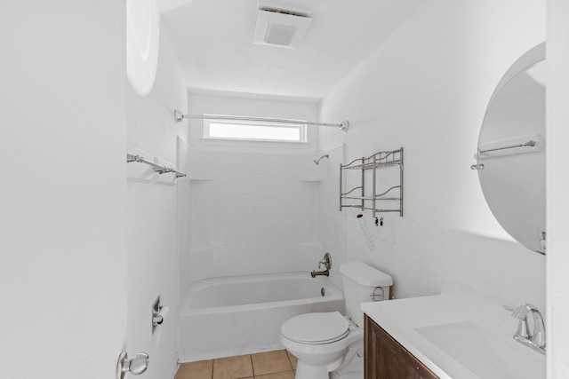 full bathroom featuring vanity, toilet, tile patterned floors, and tiled shower / bath