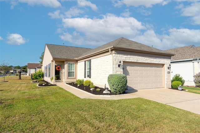 view of property exterior featuring a garage and a yard