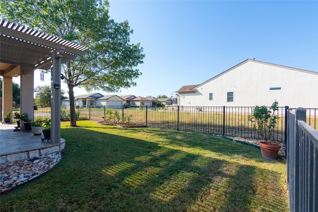 view of yard featuring a pergola and a patio