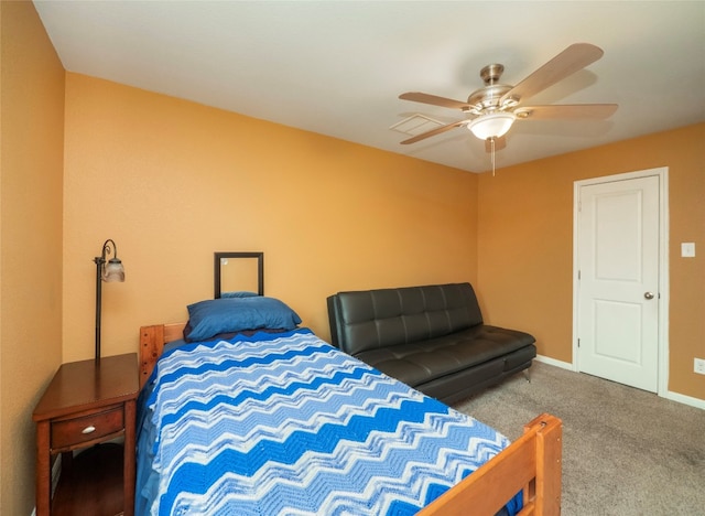 bedroom featuring carpet and ceiling fan