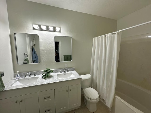 11404 Fm 1826, Austin, TX 78737 - bathroom featuring toilet, shower / bathtub combination with curtain, and double vanity