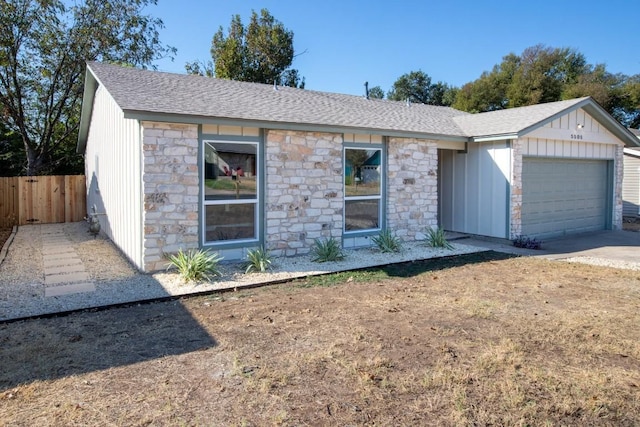 single story home with a garage