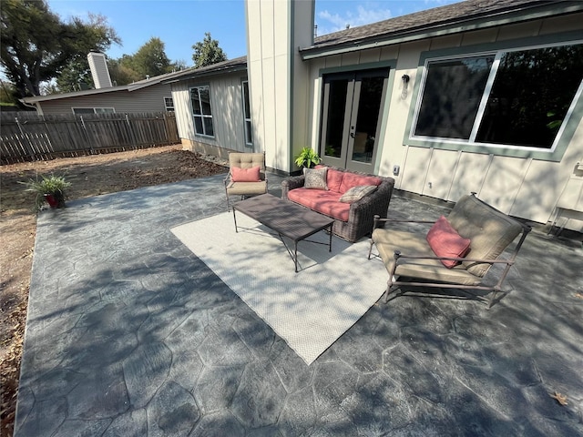 view of patio / terrace featuring an outdoor hangout area and french doors