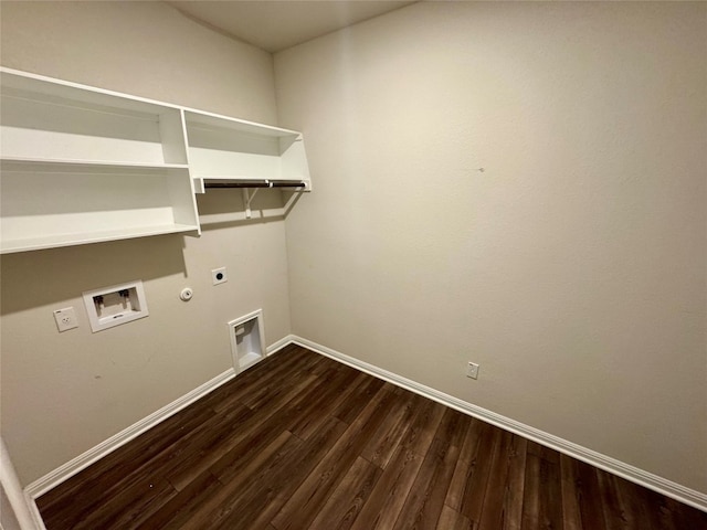 laundry area featuring hookup for a gas dryer, hookup for an electric dryer, wood-type flooring, and washer hookup