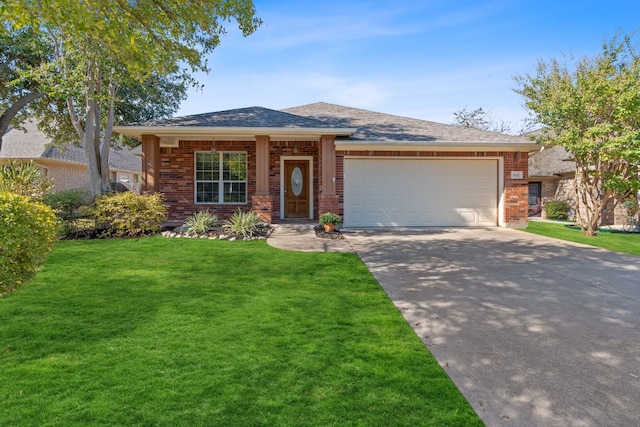 view of front facade with a front lawn and a garage