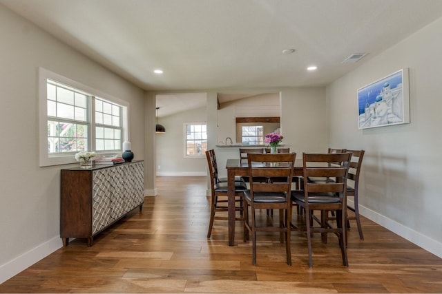 dining room featuring a wealth of natural light and wood-type flooring