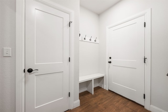 mudroom featuring dark wood-type flooring