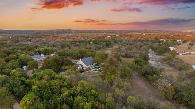 view of aerial view at dusk