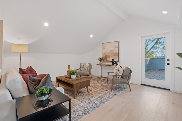 2704 Canterbury St Unit A, Austin, TX 78702 - living room with recessed lighting, light wood-type flooring, and vaulted ceiling with beams