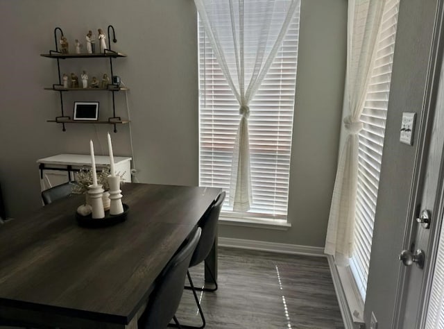 dining space with hardwood / wood-style floors