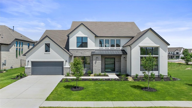 2305 Shane Ranch Dr, Cedar Park, TX 78641 - view of front of home featuring stone siding, stucco siding, a garage, concrete driveway, and a front lawn