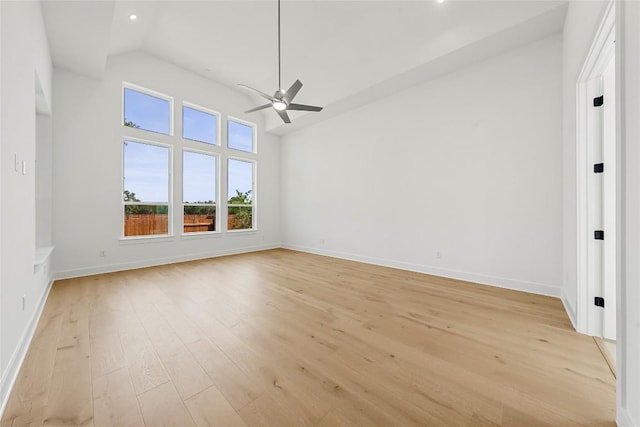 2305 Shane Ranch Dr, Cedar Park, TX 78641 - spare room with light wood-style flooring, a ceiling fan, lofted ceiling, and recessed lighting