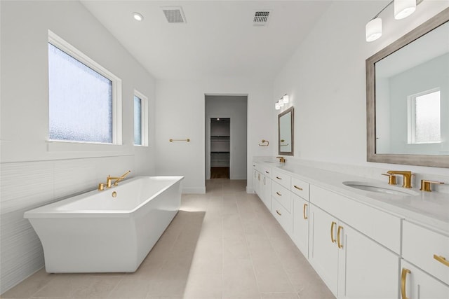2305 Shane Ranch Dr, Cedar Park, TX 78641 - full bath with a soaking tub, double vanity, healthy amount of natural light, and tile patterned flooring