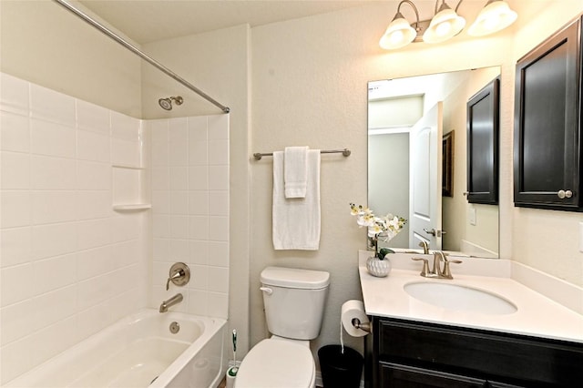 full bathroom with shower / tub combination, vanity, and toilet