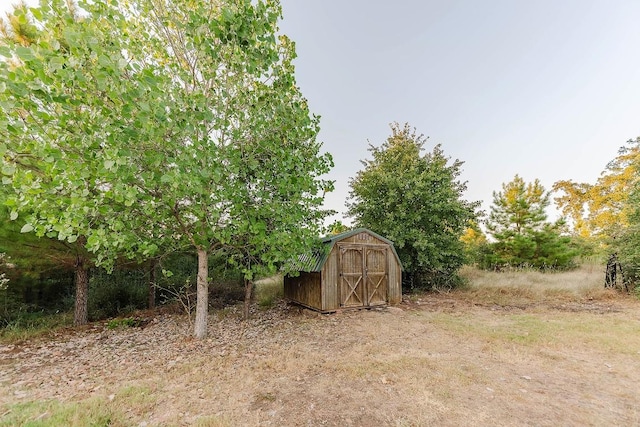 view of yard with a shed