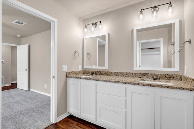 bathroom featuring vanity and wood-type flooring