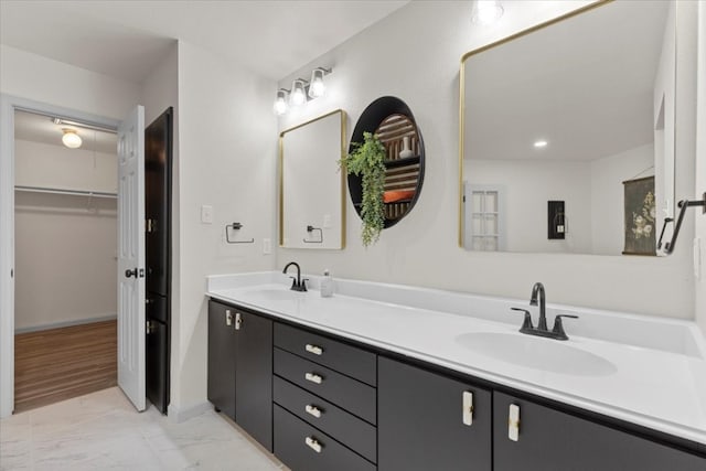 bathroom with vanity and wood-type flooring