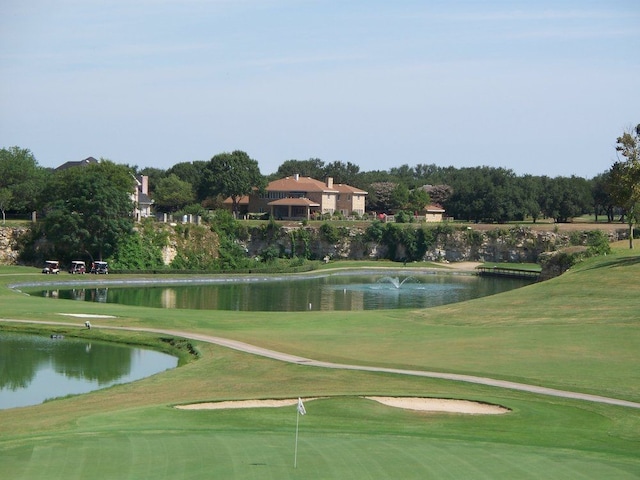 view of community with a water view