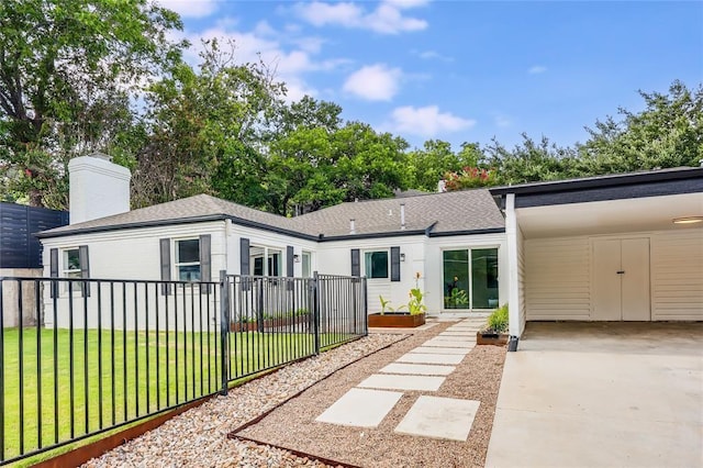 2900 Windsor Rd, Austin, TX 78703 - view of front facade featuring concrete driveway, roof with shingles, and a chimney