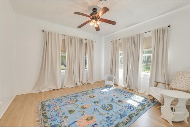 sitting room featuring light hardwood / wood-style floors and ceiling fan