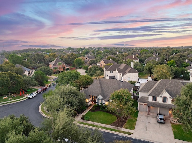 view of aerial view at dusk