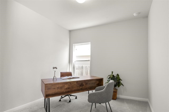 office area featuring light colored carpet