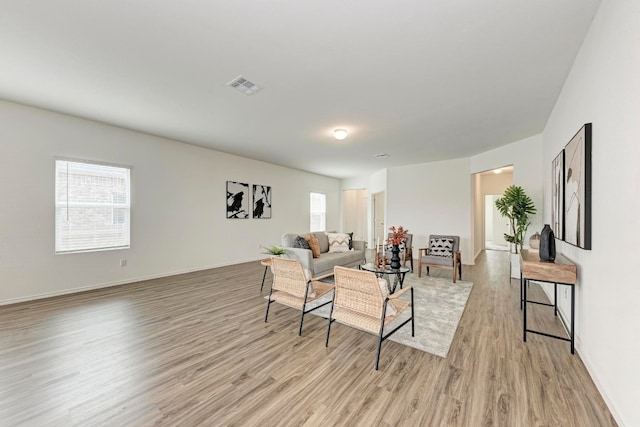 living room featuring light wood-type flooring