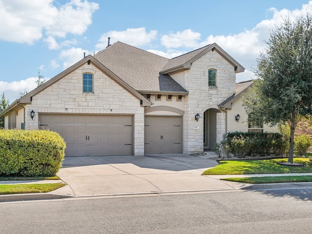 view of front of property featuring a front yard and a garage