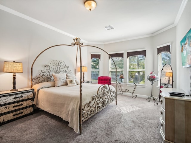 bedroom featuring carpet and ornamental molding