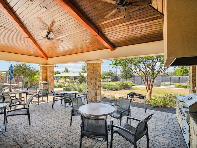 view of patio featuring a gazebo and ceiling fan