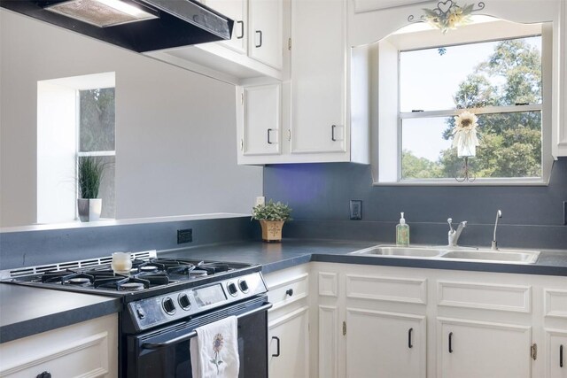 224 Fm 954th Rd, Round Top, TX 78954 - kitchen with range with gas cooktop, ventilation hood, white cabinets, and a sink