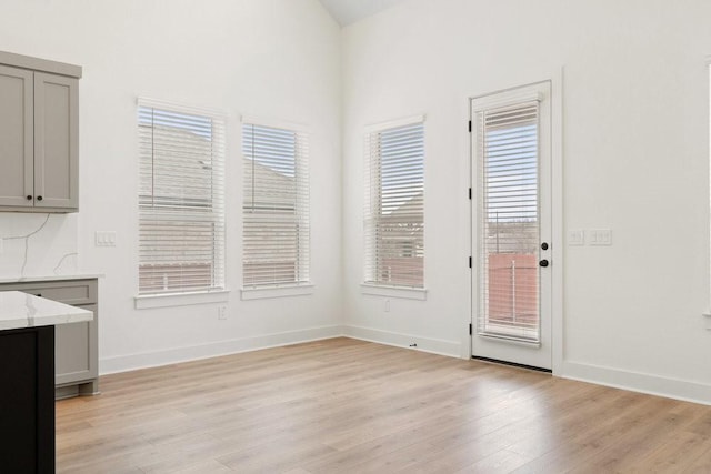 unfurnished dining area with light hardwood / wood-style floors