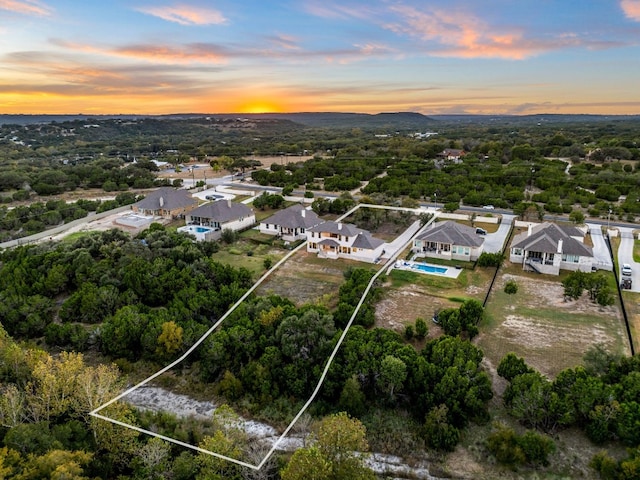 view of aerial view at dusk