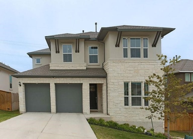 prairie-style house with a garage