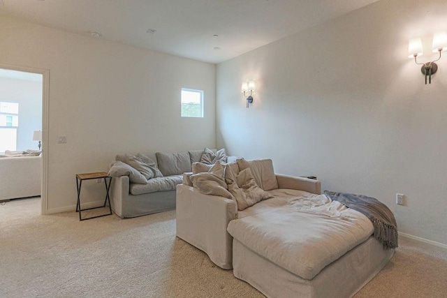 living room featuring light colored carpet