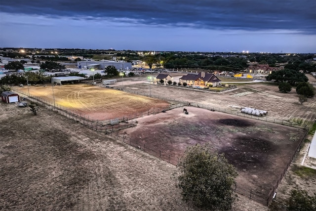 view of aerial view at dusk