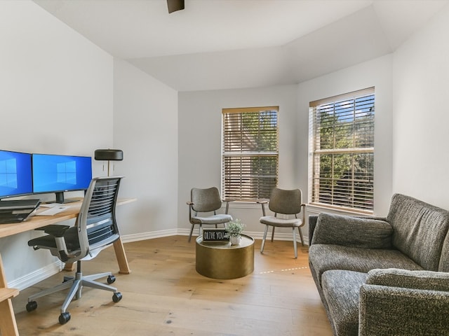 office area featuring light hardwood / wood-style floors