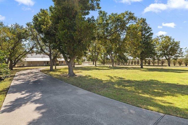 view of property's community featuring a lawn