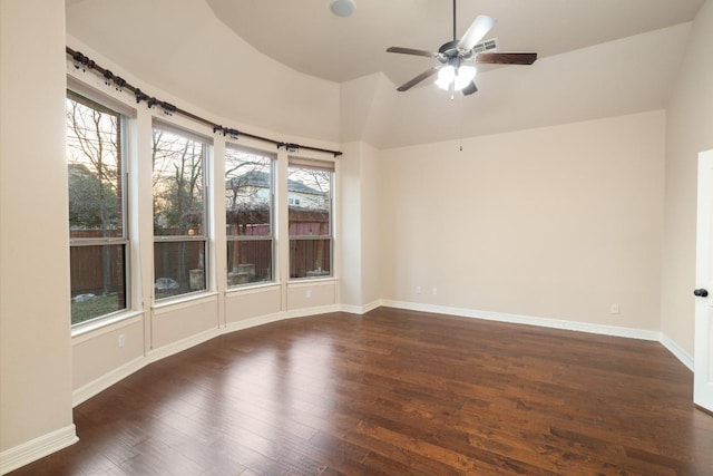 2268 Park Place Cir, Round Rock, TX 78681 - unfurnished room featuring dark wood-style flooring, a ceiling fan, and high vaulted ceiling
