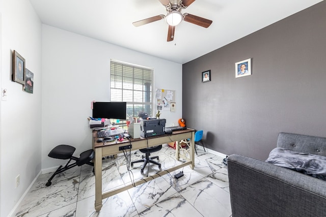 office area featuring ceiling fan