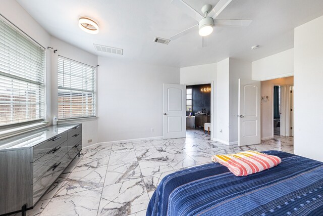 bedroom featuring ceiling fan