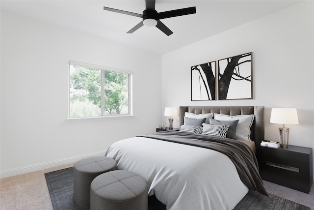 bedroom featuring carpet flooring and ceiling fan