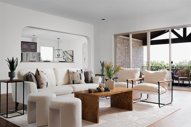 living room with light hardwood / wood-style floors