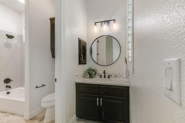 full bathroom featuring vanity, tub / shower combination, toilet, and tile patterned flooring