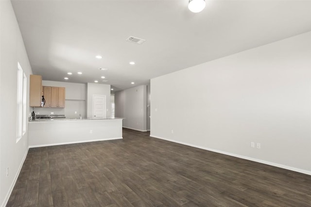 204 Lavender Ln, Elgin, TX 78621 - unfurnished living room featuring dark wood-type flooring and recessed lighting