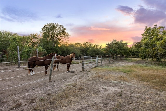 view of horse barn with a rural view