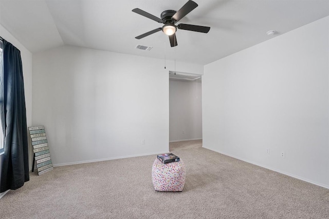 11104 Roving Pass, Elgin, TX 78621 - carpeted spare room featuring ceiling fan, lofted ceiling, baseboards, and visible vents